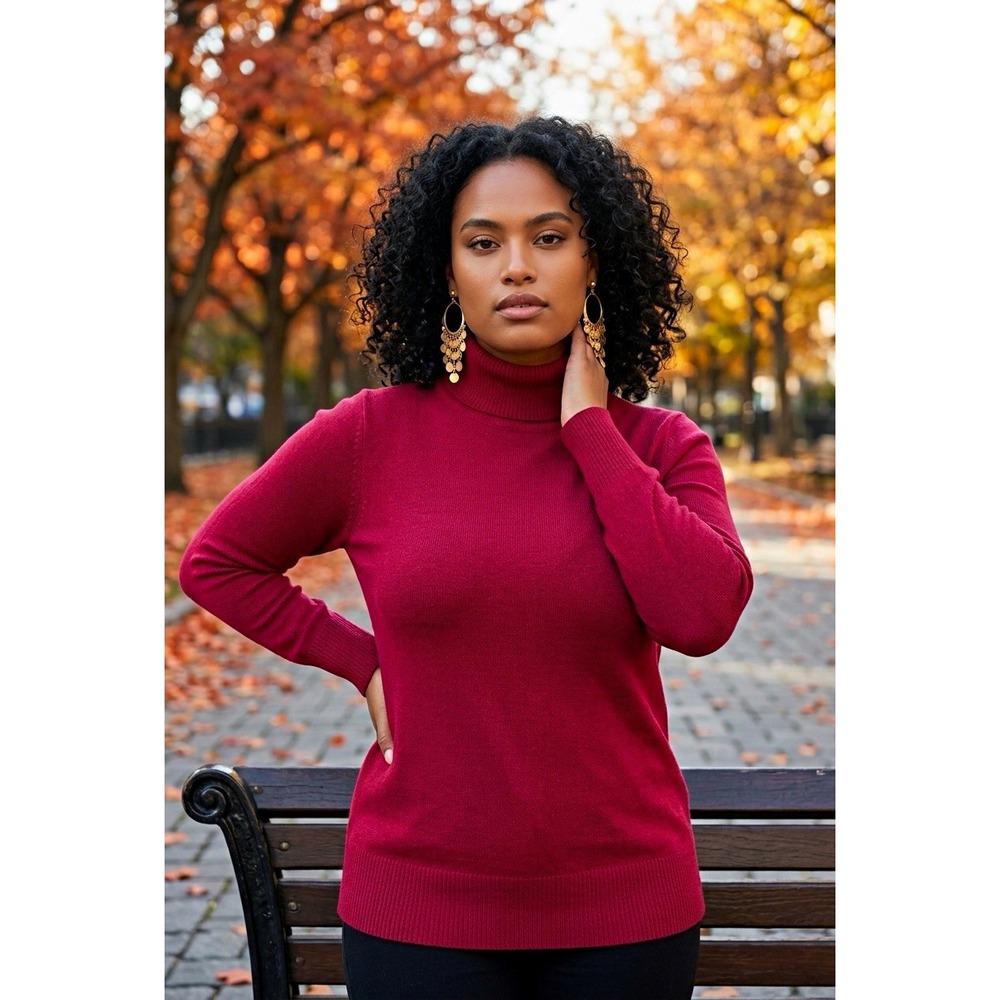 L.L.Bean Womens Petite M Burgundy Turtleneck Cotton Cashmere Sweater 298273